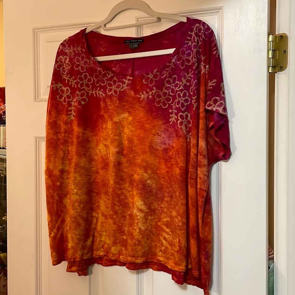 Pink and orange custom dyed floral, Eco shirt, size large